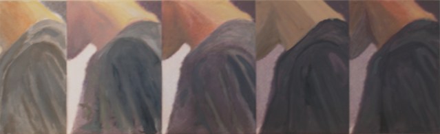 Série sans titre 2014 Huile et impression sur papier marouflé sur toile, 4,5 feuilles A4